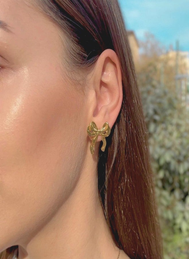 BLISI Christmas Earrings Gold Bow Earrings with 14K Gold Plating Knot Stud Earring Bow Earring for Women - Image 2